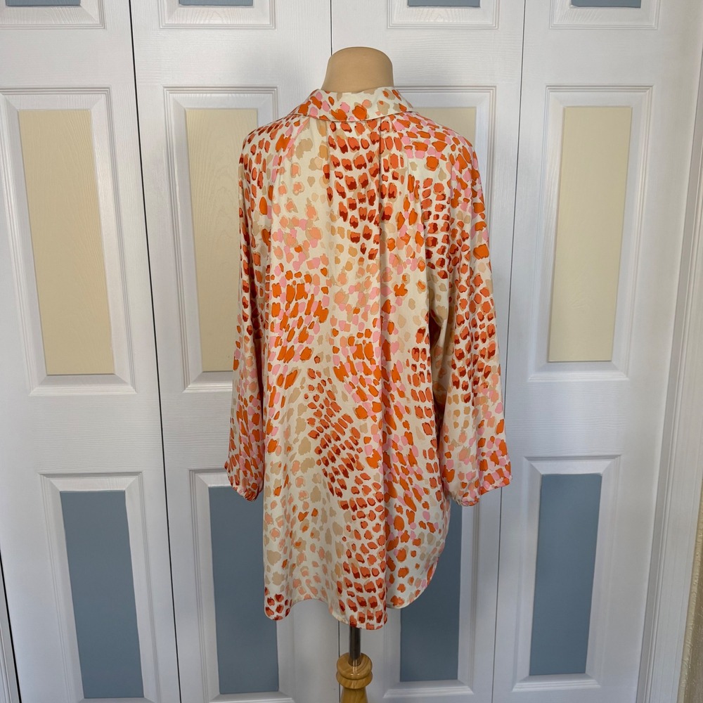 Cabi 6081 Go-To Orange Pink Abstract Animal Print Button Down Blouse Large L - Picture 3 of 7